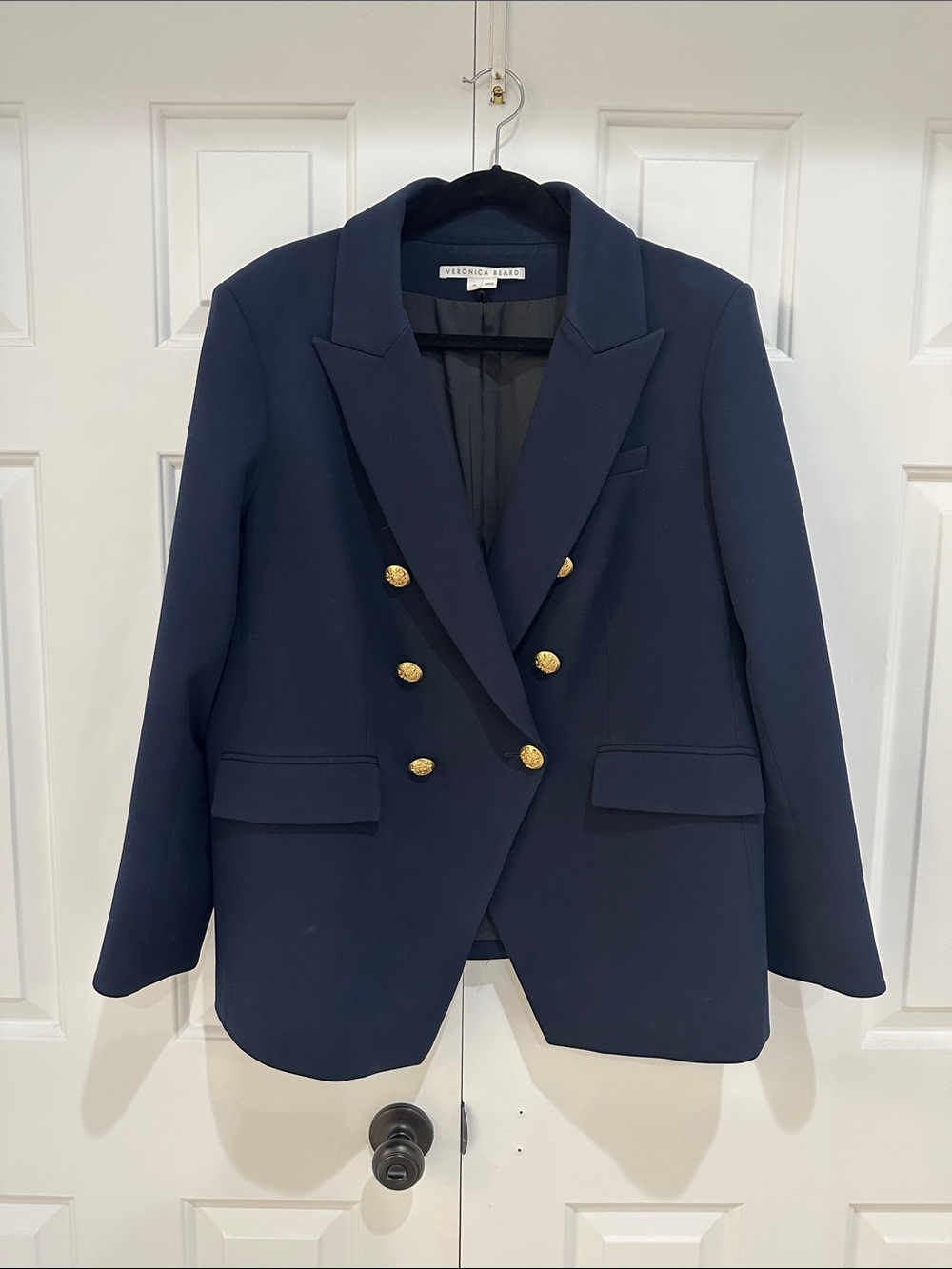 Veronica Beard Double-Breasted Navy Blazer with Gold Buttons